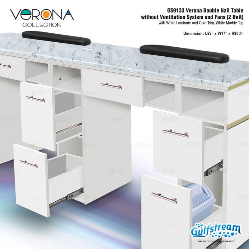 Gs9133 Verona Double Nail Table Without Ventilation System And