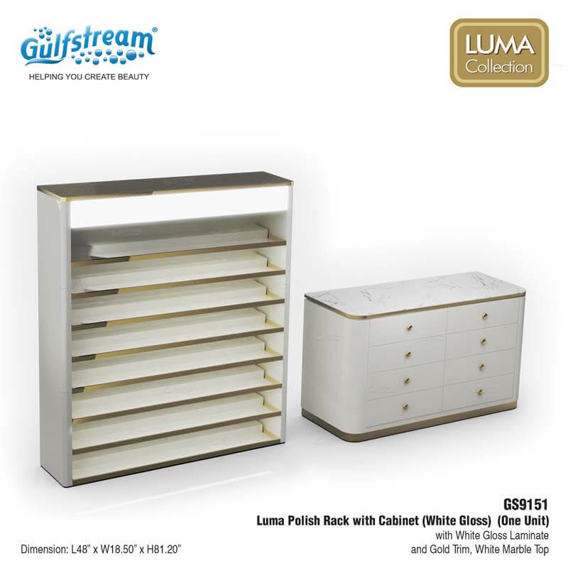 GS9151 Luma Polish Rack with Cabinet (White Gloss)