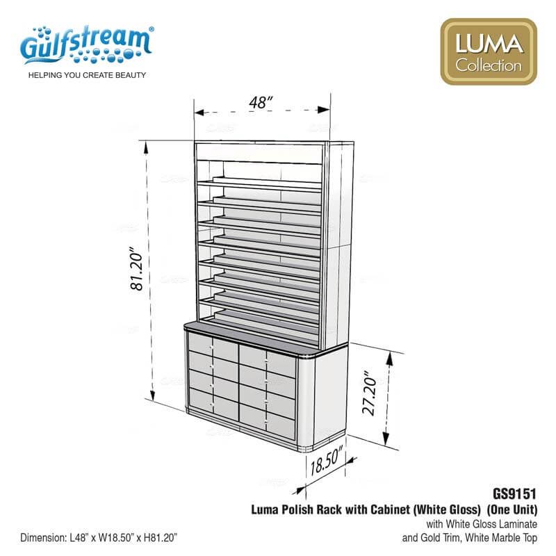GS9151 Luma Polish Rack with Cabinet White Gloss 2-3